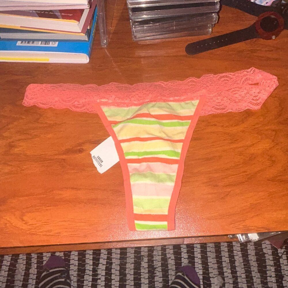 Urban Outfitters Retro Y2K Whale Tail Lace Striped Thong Panties NWT Size L